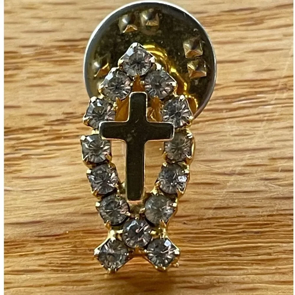Lot 3 Christian Faith Lapel Pins Jesus First Try God Cross Rhinestone Pin